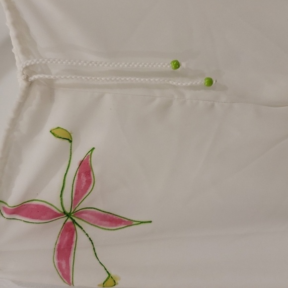 Aqua Viva Sheer White W/ Hand-Paintd Floral Swimsuit Cover Pants - Size Medium - Picture 4 of 8